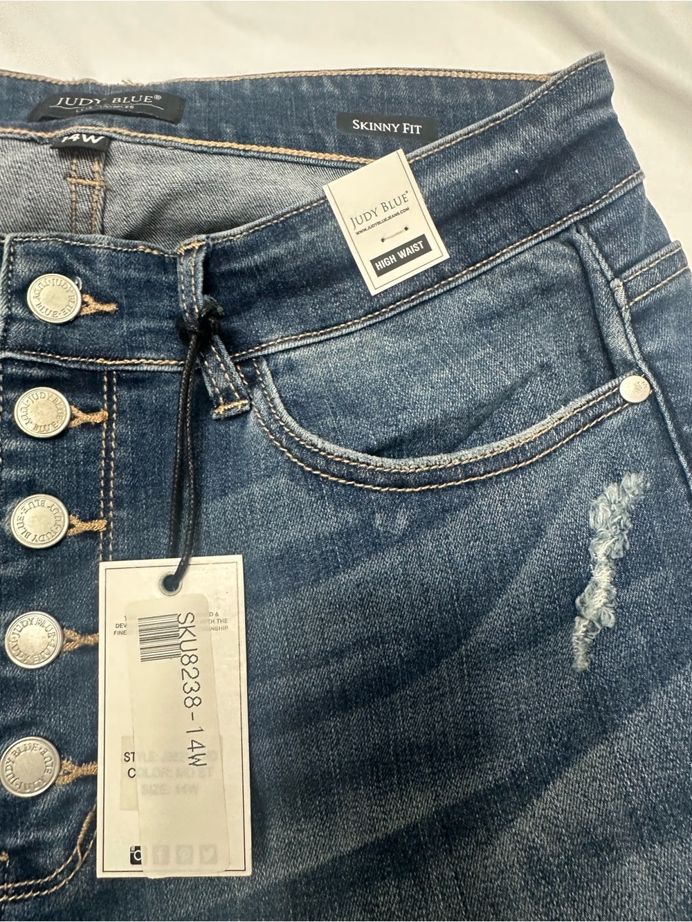 Judy Blue Women’s 14W High Waist Skinny Jeans Button Fly Distressed NWT - Picture 4 of 7
